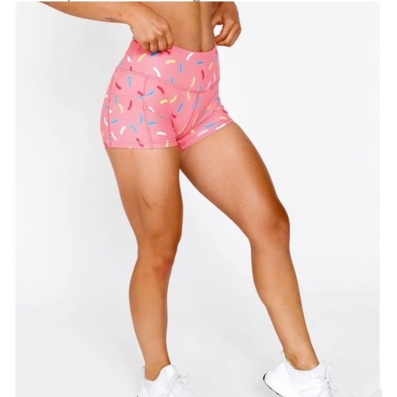 Feed Me Fight Me Pink Donut Sprinkle Shorts Booty Bike Spandex CrossFit - Picture 2 of 11